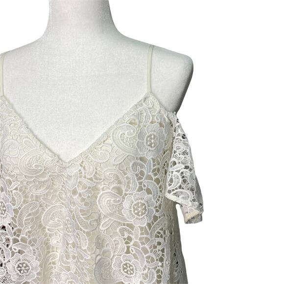 LIKELY for REVOLVE | sz S Women's White V-Neck Crochet Lace Cold Shoulder Blouse - Picture 6 of 7